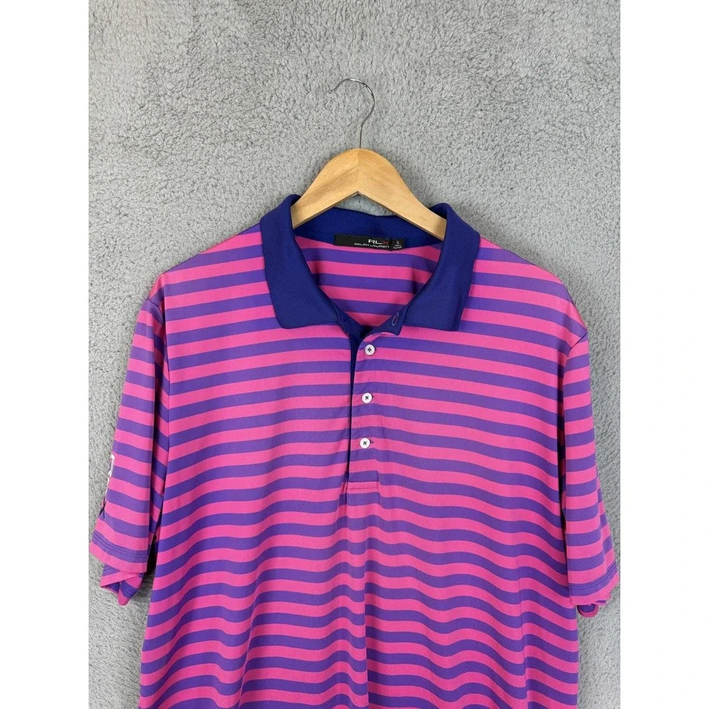 RLX Ralph Lauren Polo Shirt Mens XL Pink Purple Stripe Golf Performance Jersey